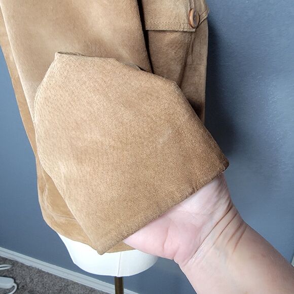 100% Suede Leather Tan M Motorcycle Style Jacket by Allan Denis - Picture 5 of 16